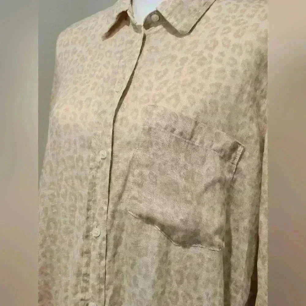 Gap 100% Linen Leopard Print Button Down - image 7